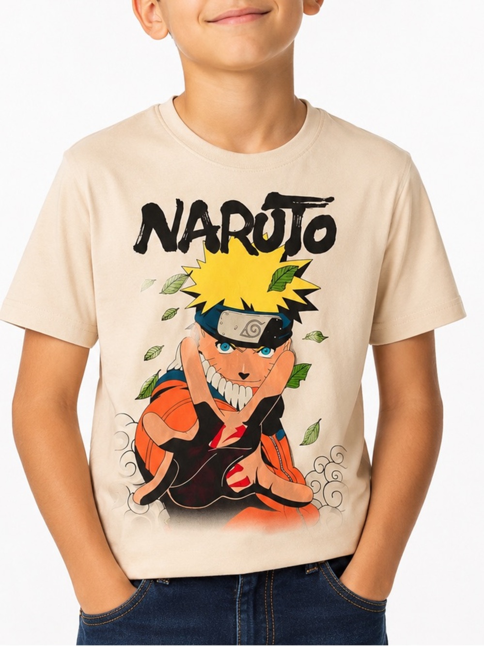 Naruto Graphic Tee for Kids - Beige